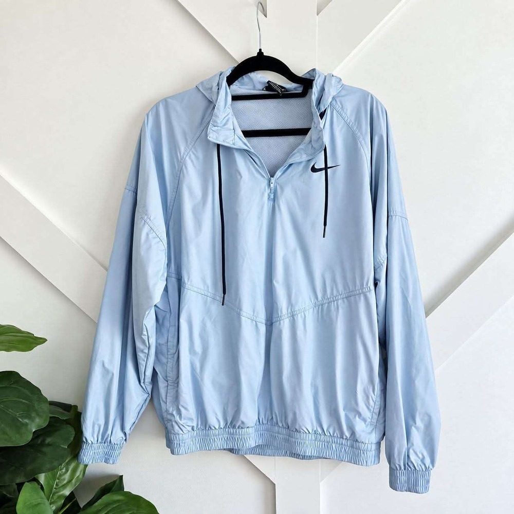 Nike SB Anorak Windbreaker Mens Medium Light Blue Shield Half Zip Hooded Jacket